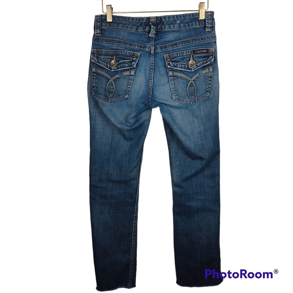 Calvin Klein Jeans Womens 6 Lean Bootcut Denim Flap Pockets Distressed Raw Hem